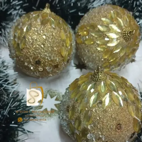 KIT C/ 03 bolas de Natal com strass, glitter e pedrarias, árvore de Natal luxo