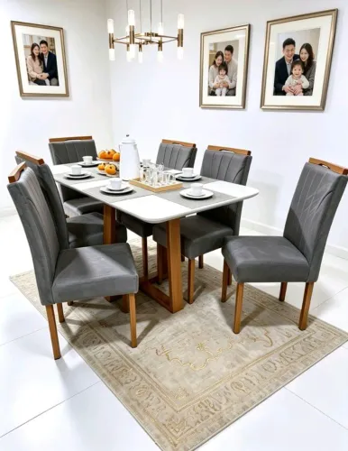 Mesa de jantar 6 cadeiras, com tampo de vidro, base de madeira maciça! Super promoção.