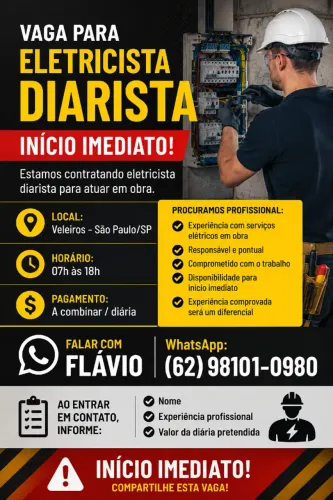 VAGA PARA DIARISTA - INÍCIO IMEDIATO!!!