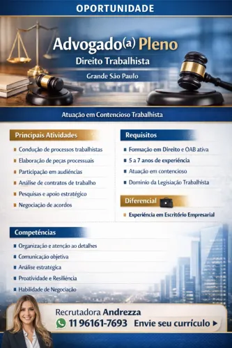 Advogado(a) Pleno(a) com atuação em Direito Trabalhista
