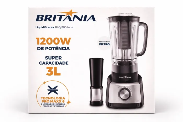 Liquidificador Britânia BLQ1380 Inox 1200W 3L - Super Potente com Filtro