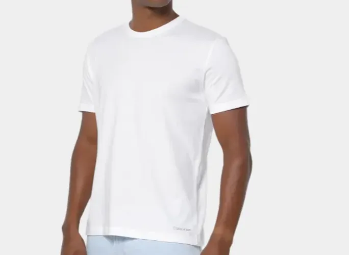 Kit Camiseta Calvin Klein Casual Masculina - 2 Peças - Branco Lisa