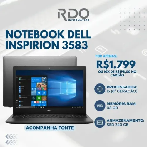 Dell Inspirion 3583 I5 8ª Geração 08GB SSD 240GB | Notebook com Teclado Númerico