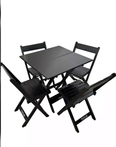 Conjunto mesa dobrável 70 x 70 com 4 cadeiras ripadas preto