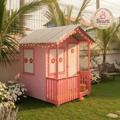 Casinha Infantil Madeira Rosa 1,9m altura com varanda  - Envio para todo Brasil