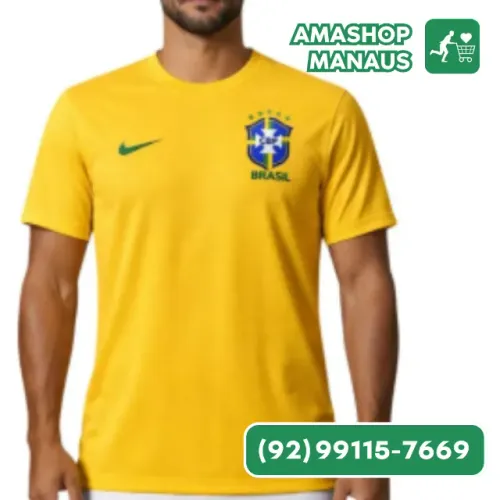 Camiseta Brasil Amarela Masculina Dryfit Treino Academia