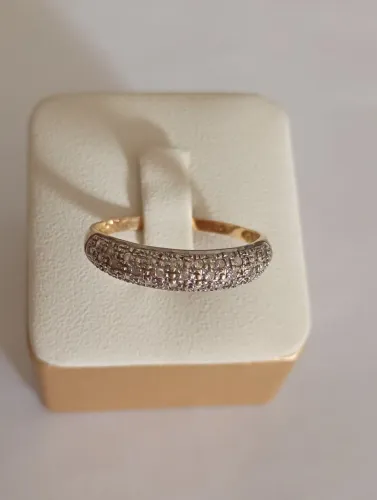 anel meia aliança ouro 18k au750 pavê com 32 brilhantes verdadeiros aro 20/21 4.1gramas