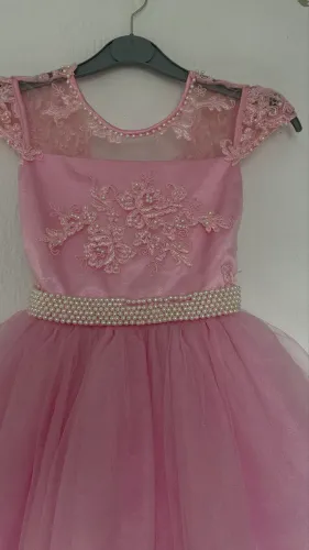 Vestido Infantil de Festa Princesa Rosa com Pérolas e Renda ? Tam 2 a 5 anos