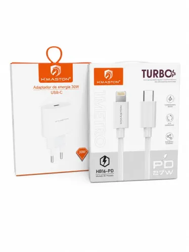 Kit Carregador Turbo 30W USB-C + Cabo Lightning para iPhone Carregamento Rápido