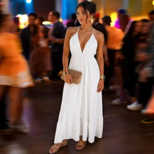 Vestido longo Indiano branco costa nua Sem bojoTam g,gg Tecido molinho