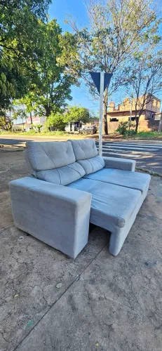 sofa retrátil e reclinável tecido suede cinza usado ENTREGA GRÁTIS!