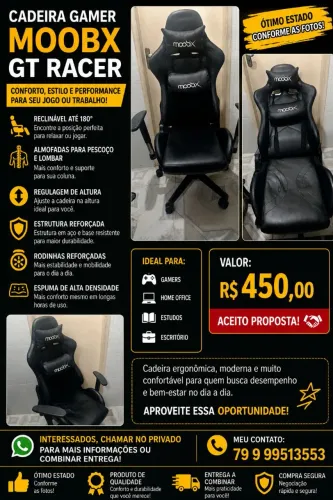 CADEIRA GAMER MOOBX GT RACER - ERGONÔMICA E RECLINÁVEL