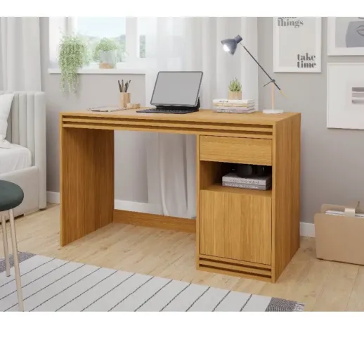 Mesa Escrivaninha Estudos Quarto Home Office 120cm Com Porta 01 Gaveta
