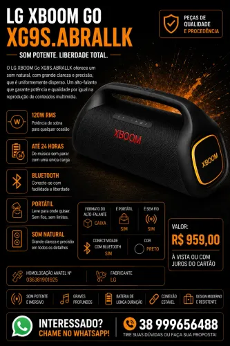 LG XBOOM XG9S Caixa de som Bluetooth portátil
