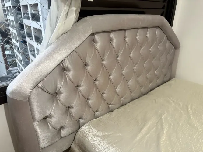 Cabeceira de Cama Casal Capitonê Cinza Prata - Estofada
