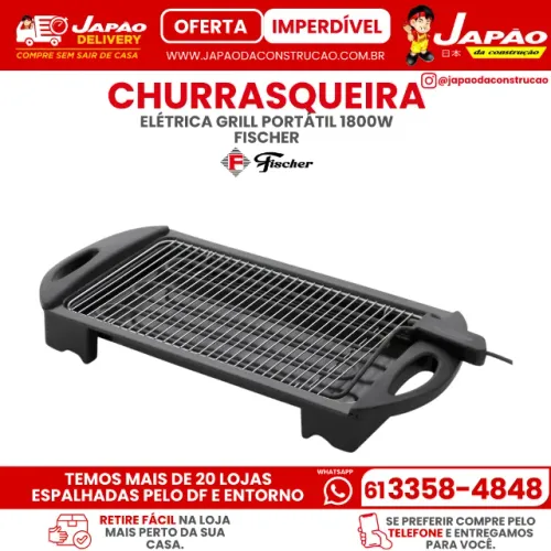 Churrasqueira Elétrica Grill Portátil 1800W Fischer Estoque Limitado