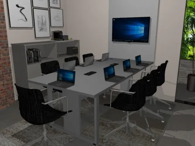 Mesa de Reunião Corporativa. Alto Padrão: 8 tomadas L230cm x L110cm x A74cm.