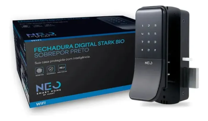 Fechadura Digital Inteligente Avant Stark Bio Sobrepor WiFi Biometria Touchscreen c/ Chave
