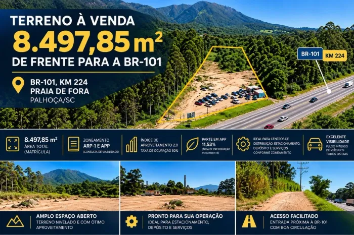 Terreno à Venda | 8.497,85 m² | Frente para a BR-101 - Palhoça/SC