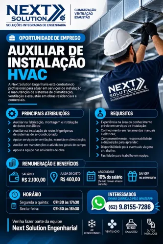 VAGA: AUXILIAR DE INSTALAÇÃO HVAC