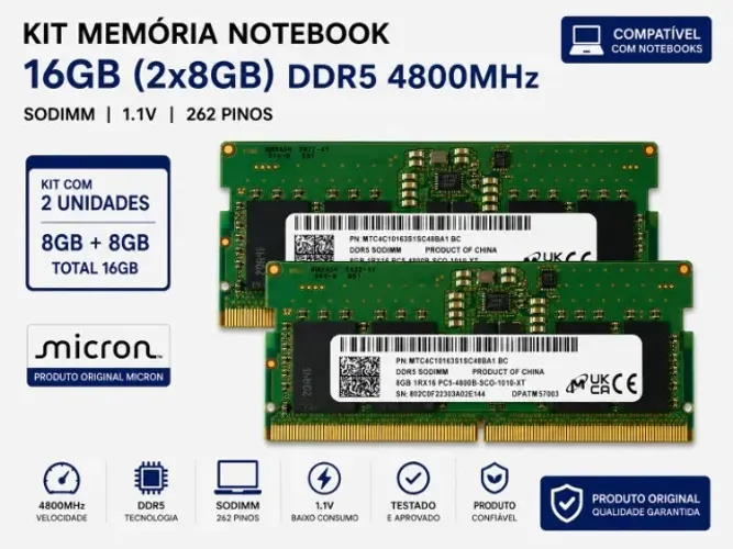 KIT 16GB MEMORIA RAM DDR5 MICRON (02UN DE 8GB)