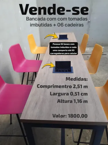 Mesa boa pra área gourmet ou trabalho já 6 cadeiras e portas USB material muito bom