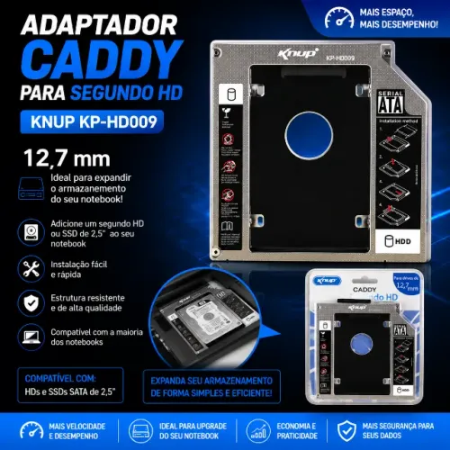 Adaptador Caddy para Segundo HD Knup KP-HD009 - 12,7 mm