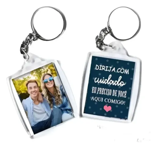 Chaveiros em Acrílico 3x4 para Foto - Incolor - Pacote com 50 Peças