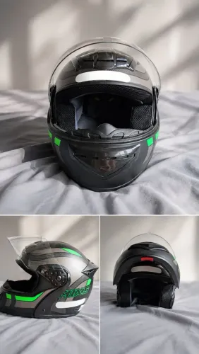 Capacete Mixs Gladiator Delta S Robocop Escamoteável Cinza Verde Fosco Nº 60