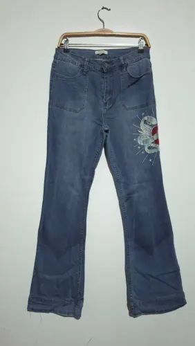 Calça flare com bordado Chocoleite tam 40
