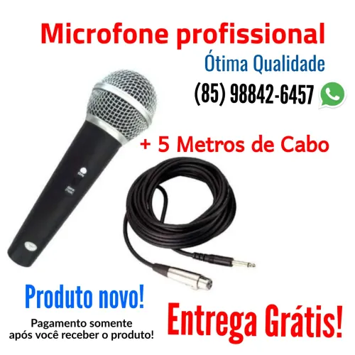 Microfone profissional + 5 metros de cabo produto novo garantia entrega Grátis 