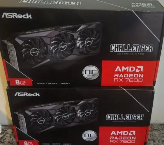 placa de video 7600 challenger pro oc asrock 8gb nova lacrada