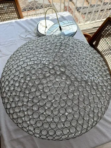 Lustre Pendente Esfera 56cm Cromado com Acrílicos Facetados