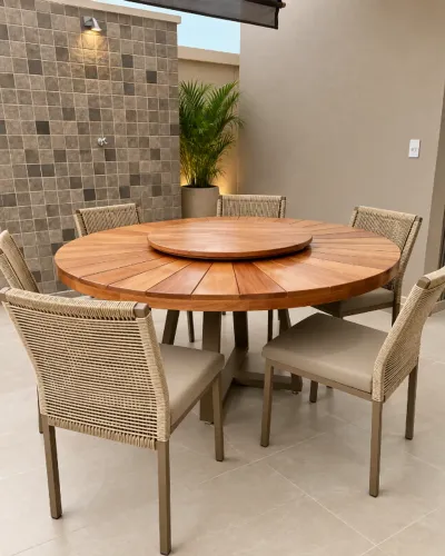 Mesa área gourmet com cadeiras em corda náutica