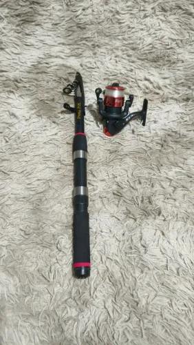 Vara telescópica 2,10m e molinete com linha 