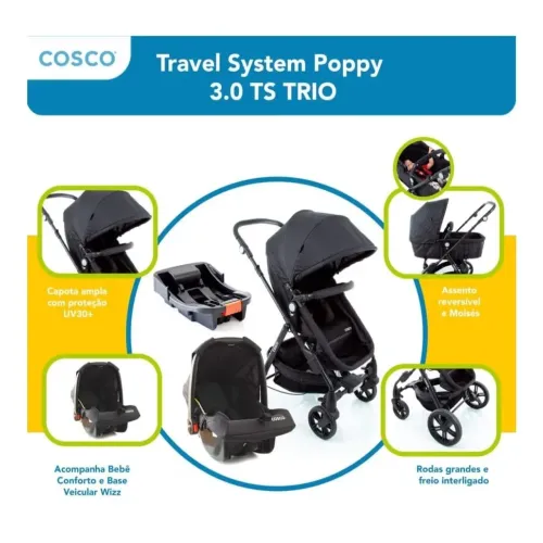 Carrinho de bebê 3 em 1 cosco