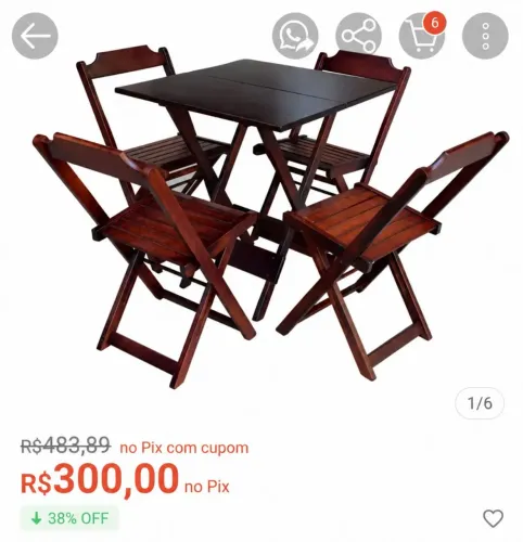 Jogo de mesa de bar 70x70 + 4 cadeiras dobrável em madeira (usado)