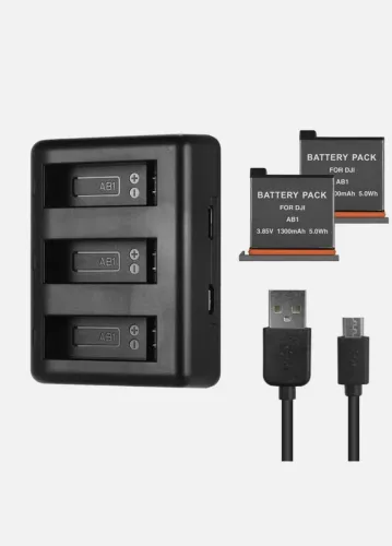 carregador triplo de canal com baterias e cabo USB DJI Osmo