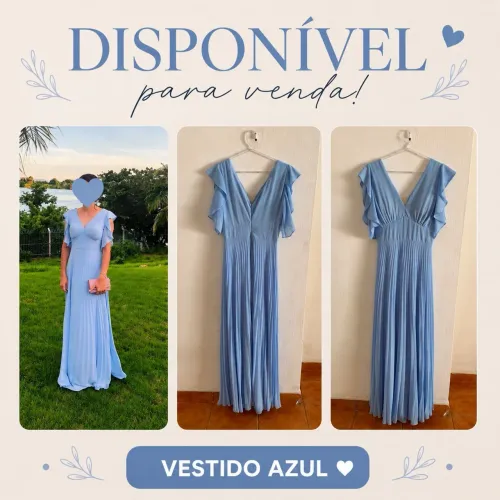 Vestido longo plissado azul serenity