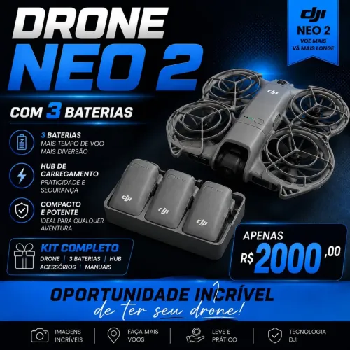 Drone neo 2 com 3 baterias e hub de carregamento, helice reserva
