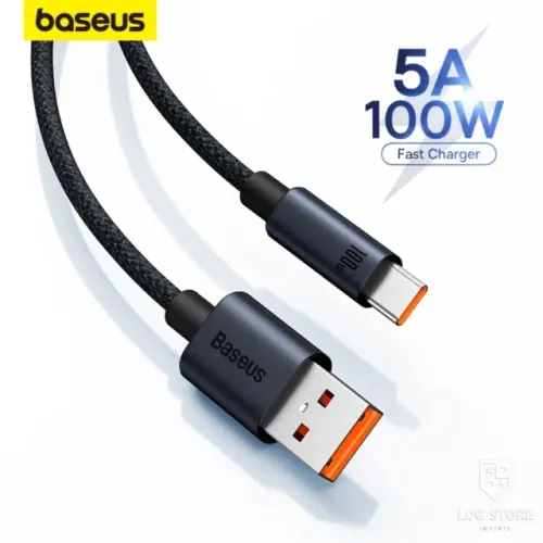 Cabo Baseus USB A com Tipo C 100W Turbo Reforçado para Android - Novo com Garantia