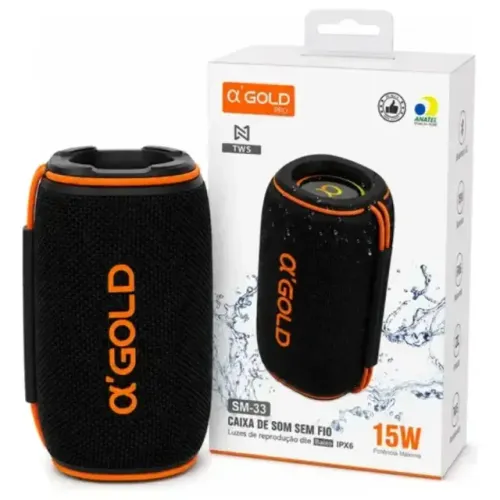 Caixa De Som Bluetooth A'Gold Pro SM-33 15W À Prova D'água - Nova