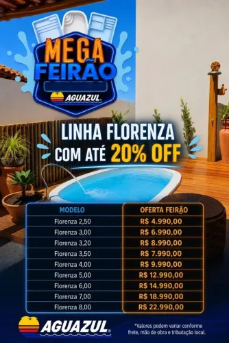 Piscina de fibra a partir de 4.990,00 promoção 20% de desconto