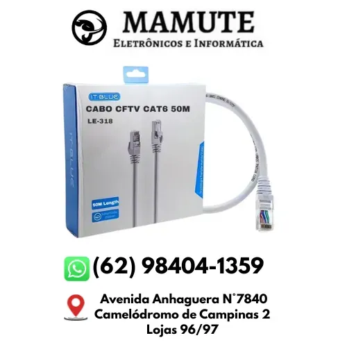 Cabo De Rede Cftv Cat6 50m Rj45 Lan Blindado Ethernet