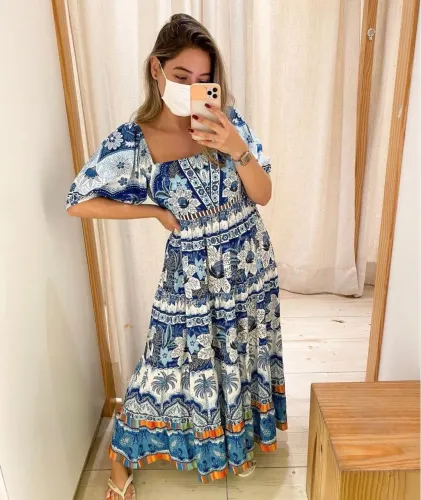 Vestido farm delicadeza azul