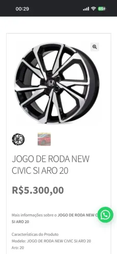 Vede se rodas aro 20. 5 furos estava no Civic valor 4 mil  