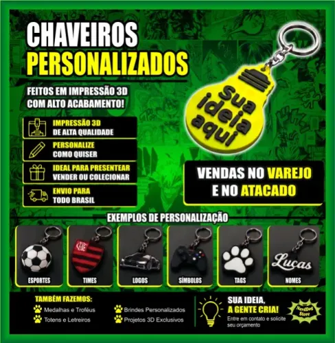 Chaveiros 3D Personalizados - Revenda Atacado Varejo Presente Eventos - NerdDog Store