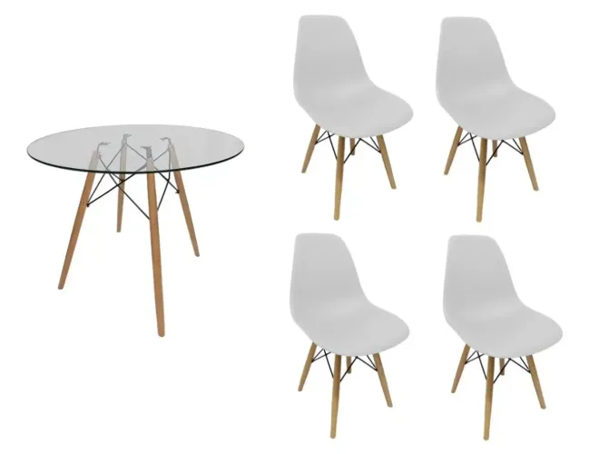 Mesa Redonda Vidro 6mm 70cm Base Eiffel 4 Cadeira Eiffel Nc