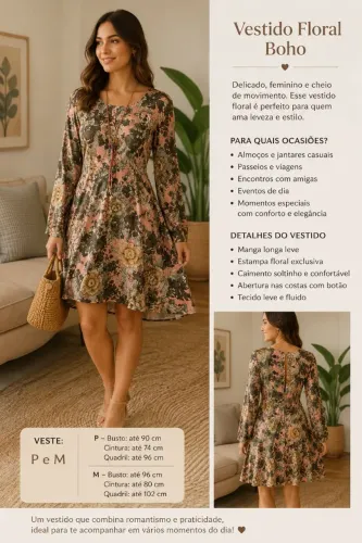 Vestido doce flor floral boho tamanho P