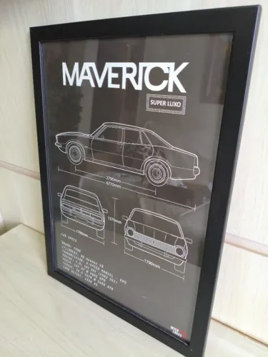 Quadro Poster Maverick 1970 Retrô em Vidro e Madeira - A3 -46 x34 - Inter Lakes